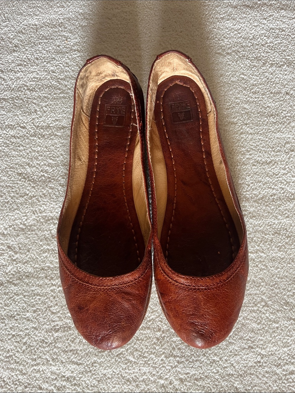 Frye Women's Carson Ballet Flats in Cognac Brown Leather, Size 7M